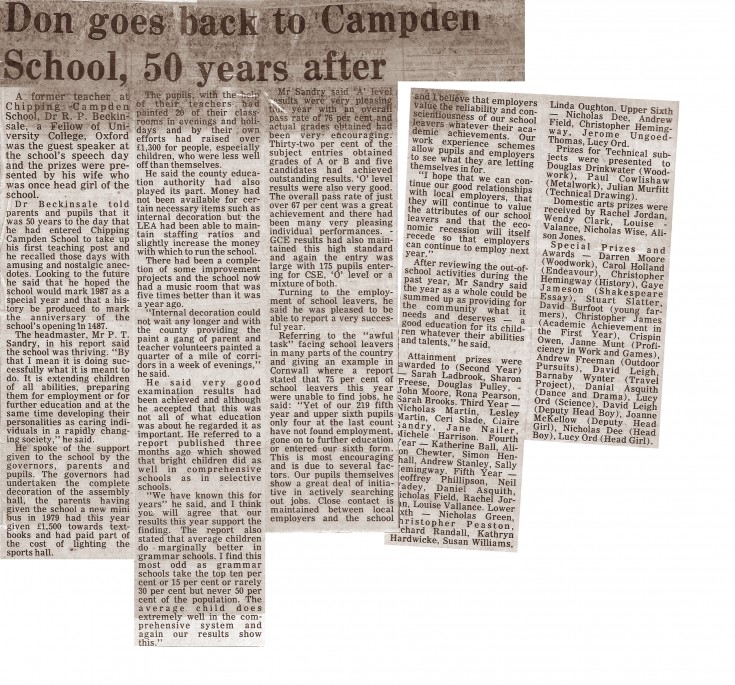Don Goes Back to Campden School 1980