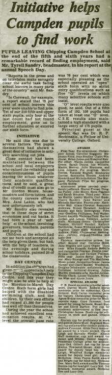 Initiative Helps Campden Pupils 1980