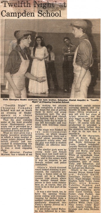 Twelfth Night at Campden School Dec 1979