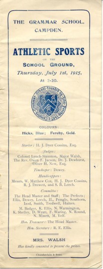 Sports Day 1915 programme cover
