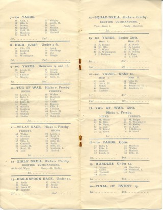 Sports Day 1915 programme p2,3