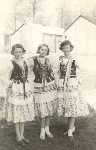 Polish and English friends in costume, l-r: Janet Lock, Ursula Swabiak, Stella Kay.
